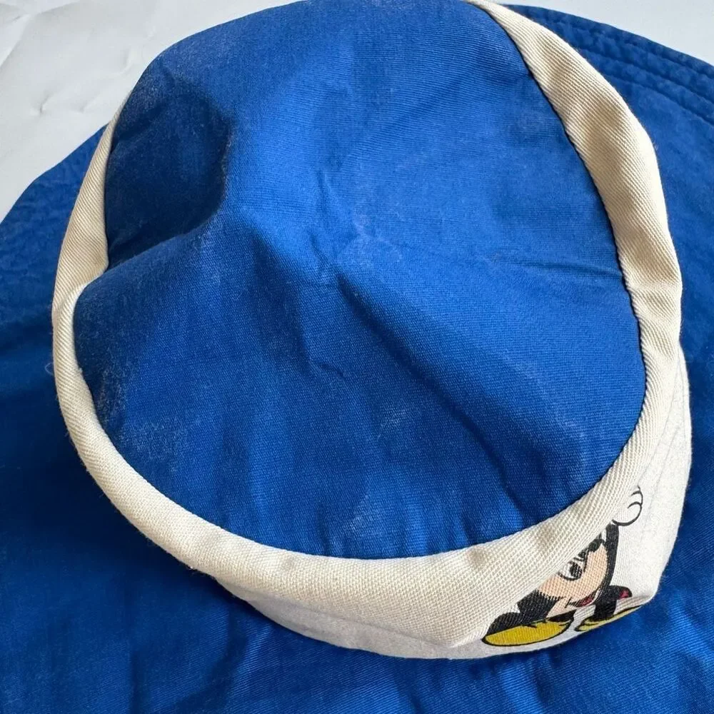 Vintage Walt Disney Production Mickey Mouse Wide Brim Hat Blue White Made In USA